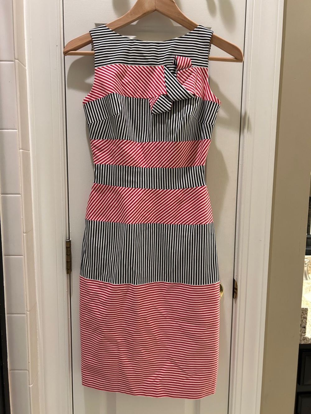 Karen Millen Striped Sleeveless Midi Dress in Red and Black